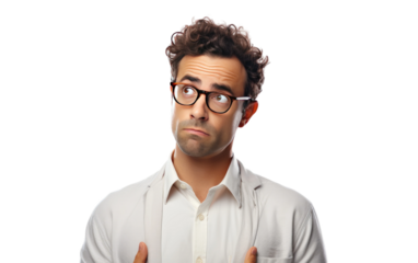 Businessman Confused In Portrait on White or PNG Transparent Background.