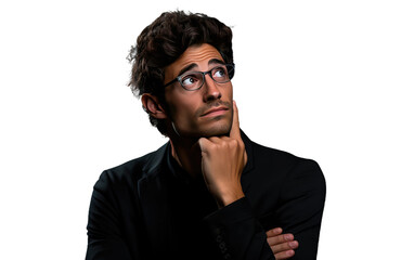 Obraz premium Young Man in Confused Situation on White or PNG Transparent Background.