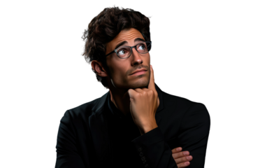 Young Man in Confused Situation on White or PNG Transparent Background.