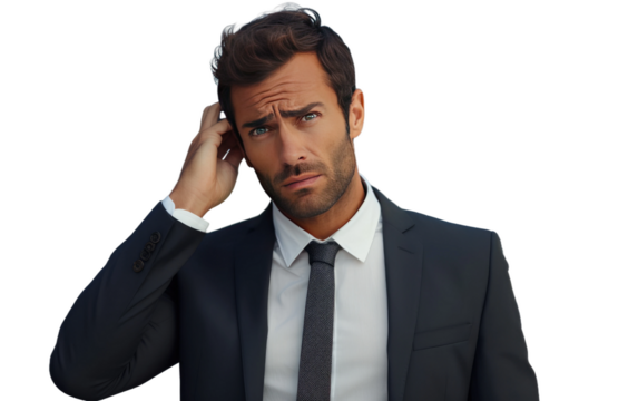 Young Businessman Confused For Taking Decision on White or PNG Transparent Background.