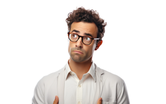 Businessman Confused In Portrait on White or PNG Transparent Background.