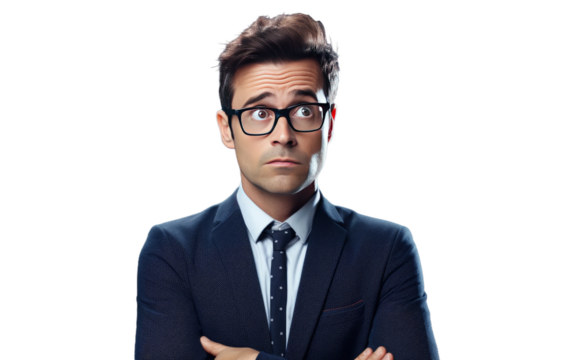 Young Businessman Puzzled For Taking Decision on White or PNG Transparent Background.