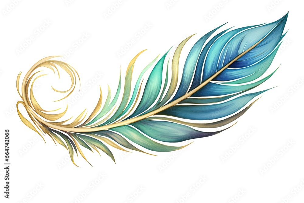Poster teal color abstract peacock feather design - striking visuals for a captivating digital image, gener