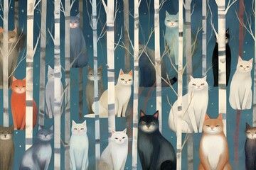 Winter wallpaper featuring relaxed felines. Generative AI