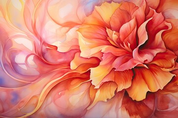 Fototapeta premium Watercolor Painting on Canvas: Embrace Warm Colors with a Vibrant Palette, generative AI