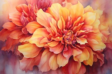 Vibrant Warm Colors: Watercolor Painting on Canvas with a Stunning Blend of Hues, generative AI