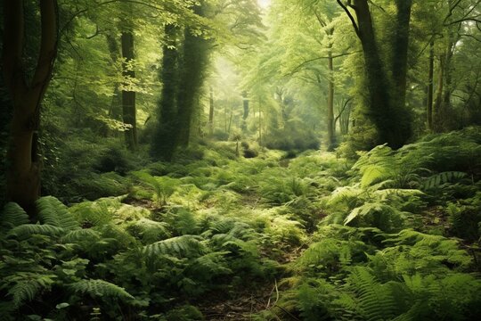 image depicting lush woodland. Generative AI