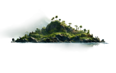 Nature's Beauty Island in the Middle of the Sea Portrait on White or PNG Transparent Background.