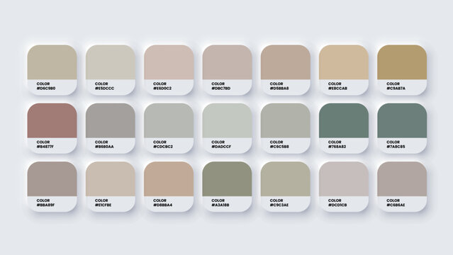 Color Palette, Color Swatches in RGB, HEX Colors, Pastel Colour in HEX Codes Catalog. Paint Colours Palette, Neutral Tones