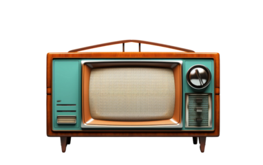 Retro Entertainment Vintage TV in Portrait Photography on White or PNG Transparent Background.