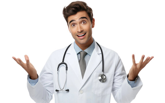 Excited Young Male Doctor Photo Graph on White or PNG Transparent Background.