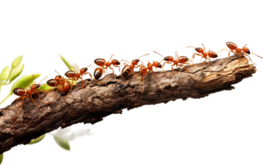 Ants on Tree Art Nature's Wonders Realistic Close Up on White or PNG Transparent Background.