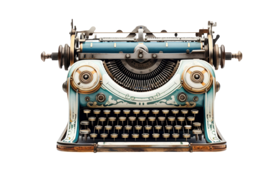 Antique Type Writer Office Equipment on White or PNG Transparent Background.