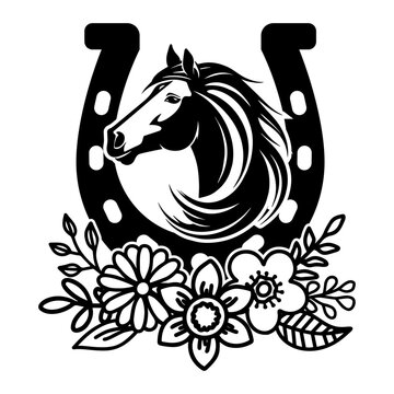 Head Horse with Horseshoe and Beatiful flowers