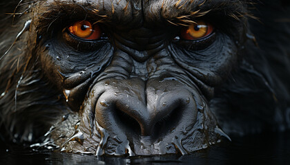 Primate staring, cute monkey, looking at camera, tropical rainforest generated by AI