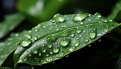 Freshness and beauty in nature  vibrant green leaves with dewdrops generated by AI
