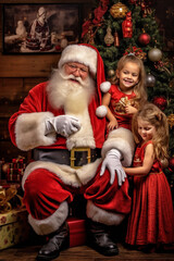 Obraz na płótnie Canvas Santa Claus sitting in a chair with a little girl.