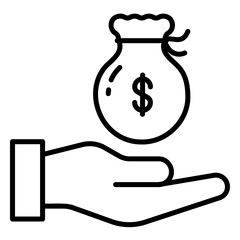 Investment icon with hand and money bag