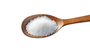 Fototapeta na wymiar White Salt on Brown Spoon on White or PNG Transparent Background.