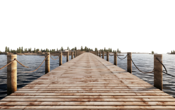 Wooden Brown Jetty Bridge In Brown Looks Realistic on White or PNG Transparent Background.