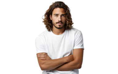 Young Man Have Long Haired Charm on White or PNG Transparent Background.