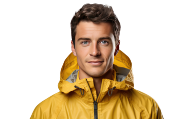 Young Man Stylish Rainy Day Look on White or PNG Transparent Background.