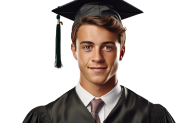 Young Man Get His Academic Achievement on White or PNG Transparent Background.