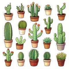 The Cactus set on white background. Clipart illustrations.