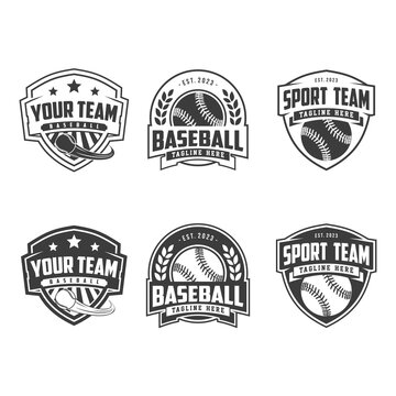 Badges set of baseball team. Baseball logo, emblem set collection, design template on light background