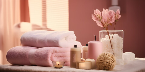 Fototapeta na wymiar Elegant Bathroom with Towels,, Towel Arrangement in a Bathroom Generative Ai