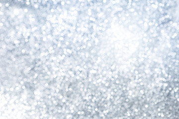 Abstract shiny silver glitter bokeh background, festive and holiday concept background