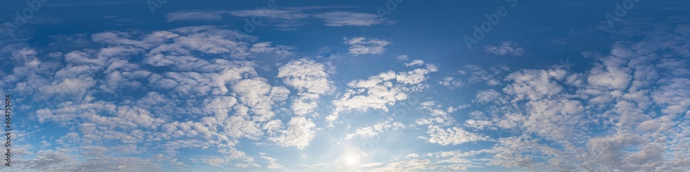Wall mural sunset sky panorama with bright glowing pink cirrus clouds. seamless hdr 360 panorama in spherical e
