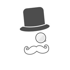 Digital png illustration of black hat, magnifier and moustache on transparent background