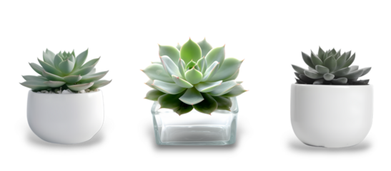 Set of pot plant succulents in different types isolated on transparent background