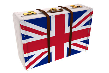 Fototapeta premium Digital png illustration of suitcase with great britain flag on transparent background