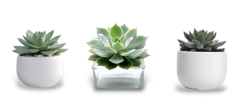 Set of pot plant succulents in different types isolated on transparent background