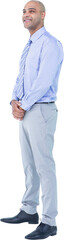 Digital png photo of happy biracial businessman standing and smiling on transparent background