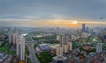 Hanoi skyline cityscape at night in Cau Giay district