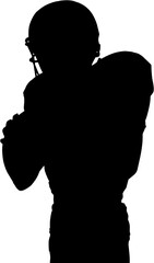 Digital png silhouette of american rugby player with helmet on transparent background