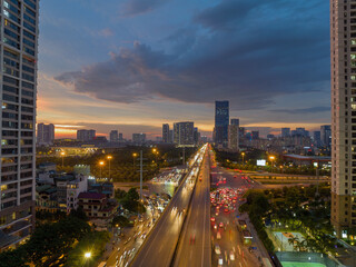 Hanoi skyline cityscape at night in Cau Giay district