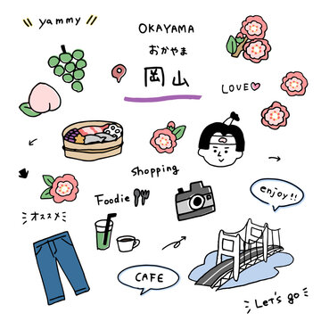 岡山の手描きのアイコンセット