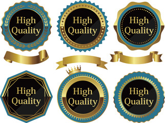 高級感のあるハイクオリティエンブレム6種セット　ターコイズブルー＆ゴールド