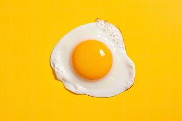 Fried egg on a yellow background. - obrazy, fototapety, plakaty