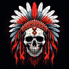 native indian skull head tattoo design dark art illustration&nbsp;isolated on white background