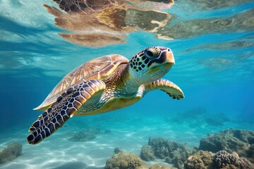 Obraz na płótnie Canvas Green turtle at the seawater.