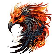 Phoenix head tshirt tattoo design dark art illustration isolated on white background