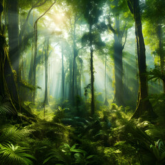 Obraz premium Majestic Rainforest Canopy: A Breathtaking Aerial View - ai generated