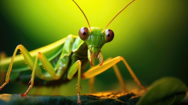 praying mantis on a green background