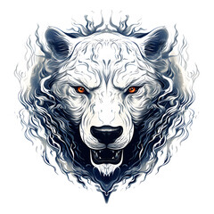 Polar bear head tshirt tattoo design dark art illustration isolated on white background