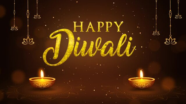 Motion graphic shot of Happy Diwali - Indian festival  auspicious day  company greeting Template. Animated shot of oil-lit lamps on a festive background - template  creative greeting for Happy Diwa...